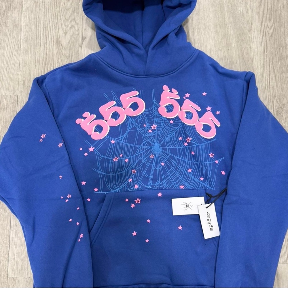 Blue Hoodie with Pink Accents